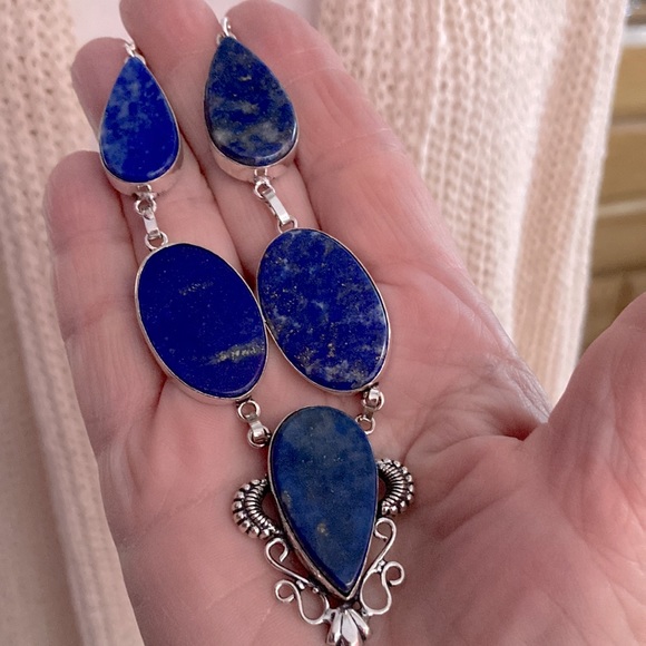 NEW Lapis Lazuli Statement Necklace, 925 Silver - Picture 3 of 4